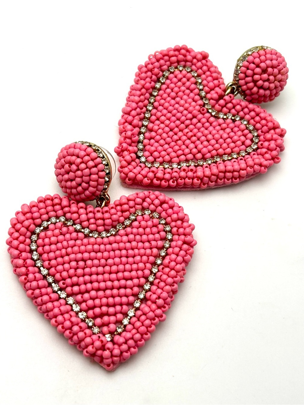 J. Crew Pink Beaded Heart Earrings